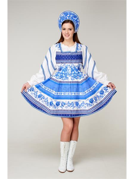 Костюм русский народный женский, короткий гжель