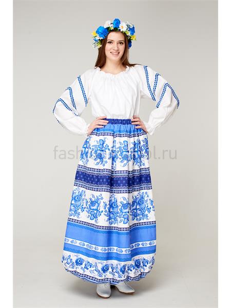 Костюм "Славянка", (народный, славянский, гжель синий)