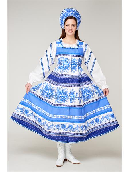 Костюм русский народный женский, длинный гжель