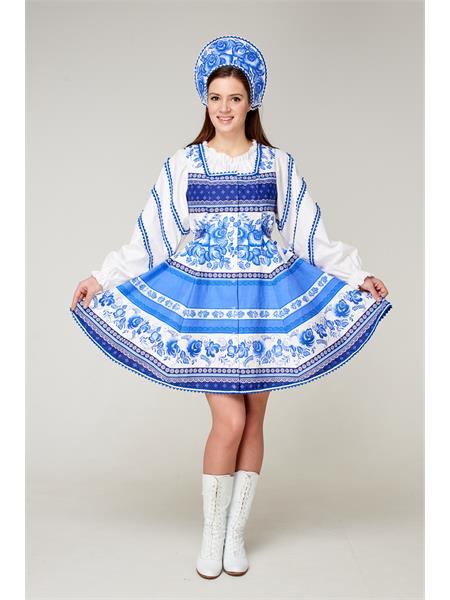 Костюм русский народный женский, короткий гжель